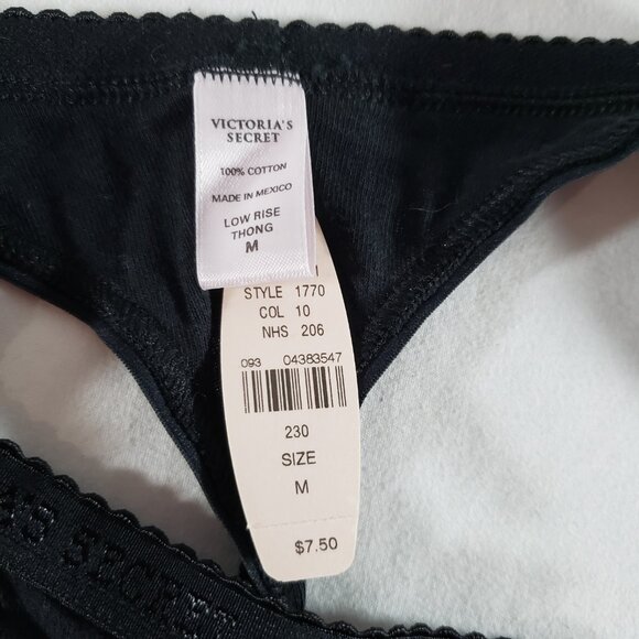 Victoria's Secret Signature Cotton Low Rise Thong Medium Black *Pinholes* - Picture 3 of 4